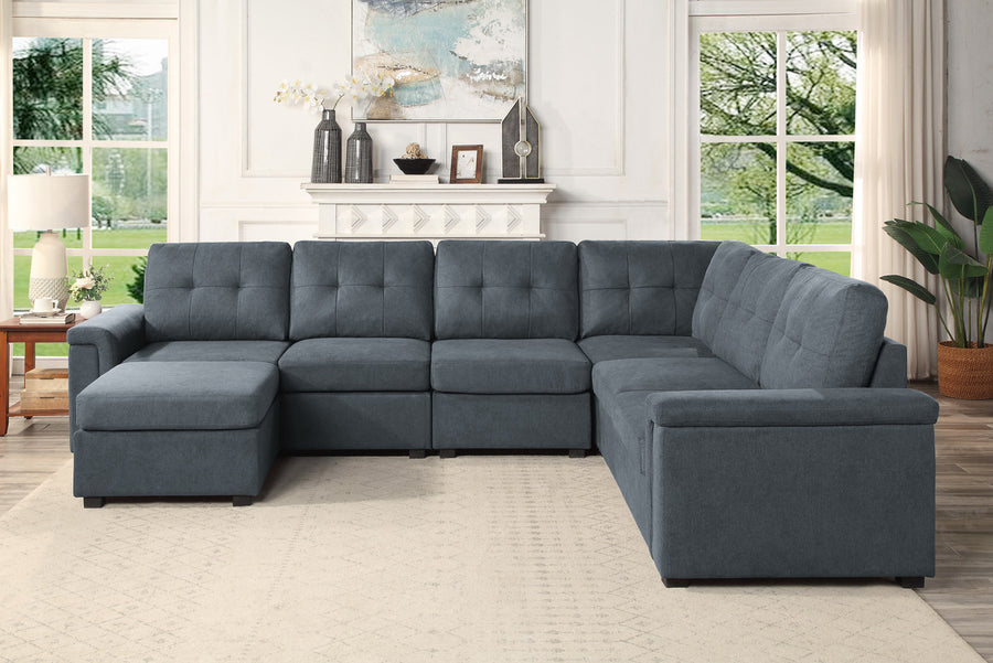 Isla 119' Gray Woven Fabric 7-Seater Sectional Sofa with Ottoman - primary color shot