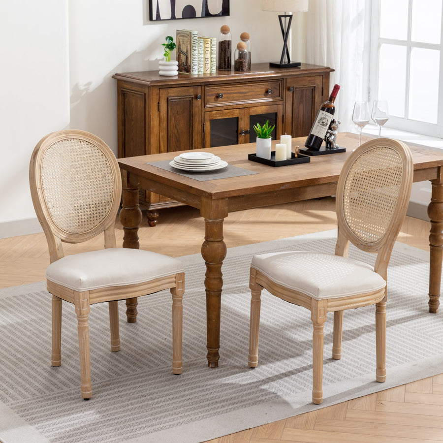 Beige Fabric Dining Chairs with Wood Legs (Set of 2)