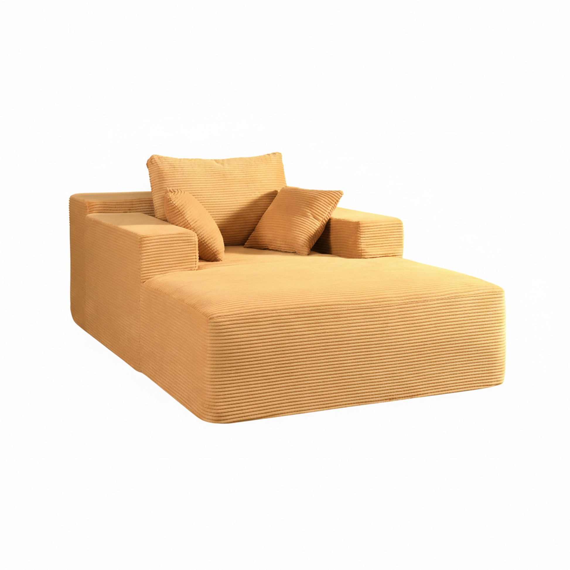 Convertible Chaise Lounge Chair Indoor – Oversized Corduroy Couch with Wide Armrest & Throw Pillows - Yellow - primary color shot