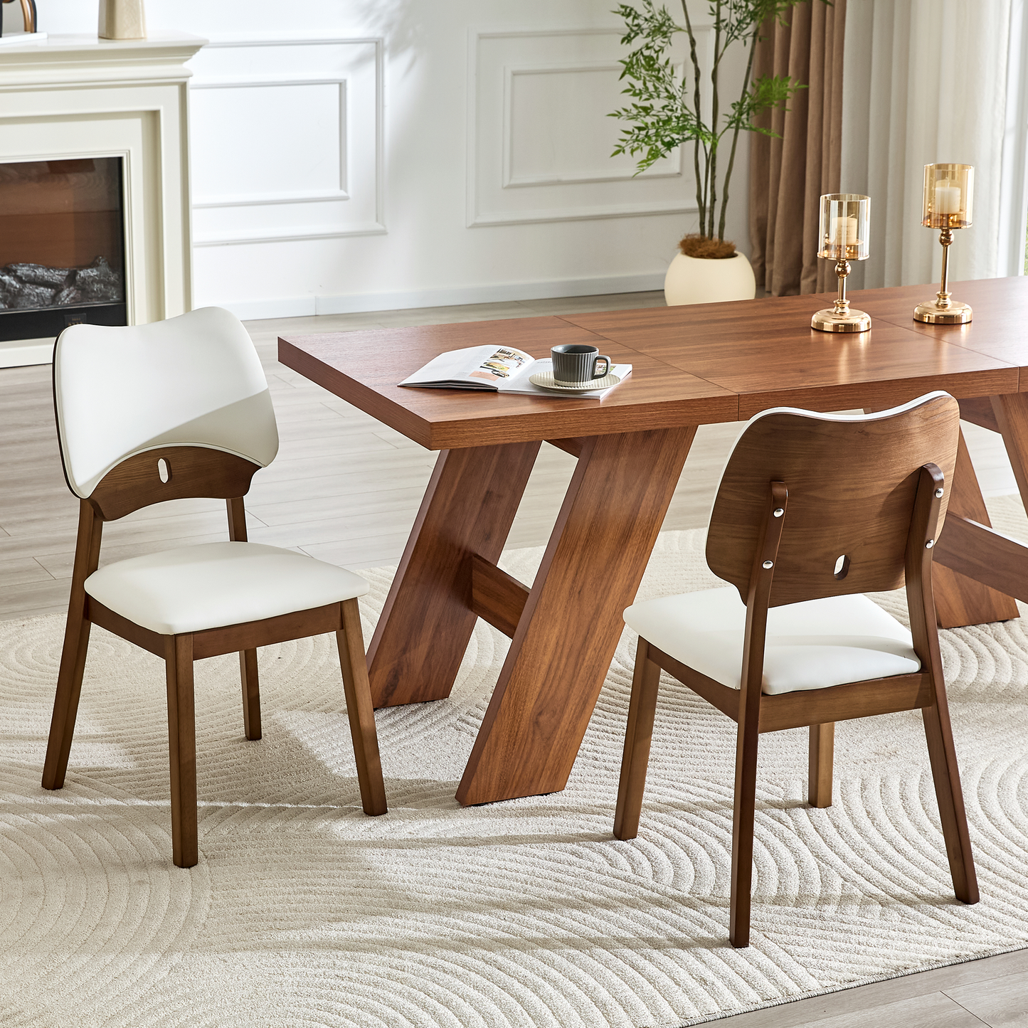 White Wood Dining Chairs with Wood Legs (set of 2) - detail view 2