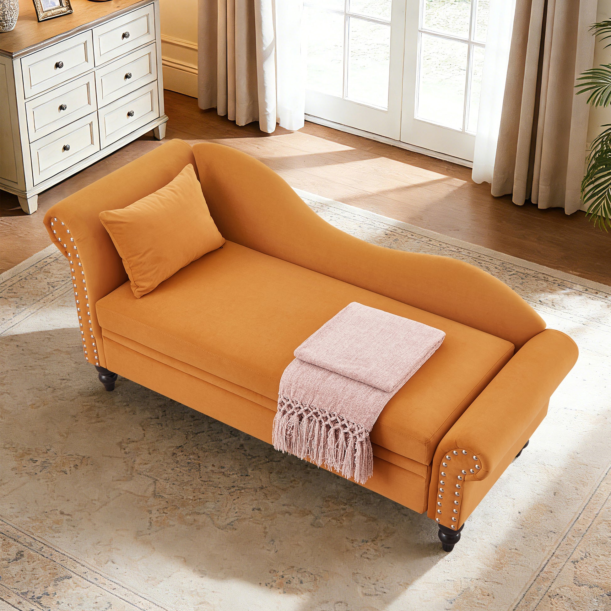 64" Modern Velvet Chaise Lounge - Yellow - detail view 4