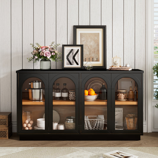 TREXM 4-Door Large Storage Buffet Cabinet with Glass Doors - Black - detail view 2