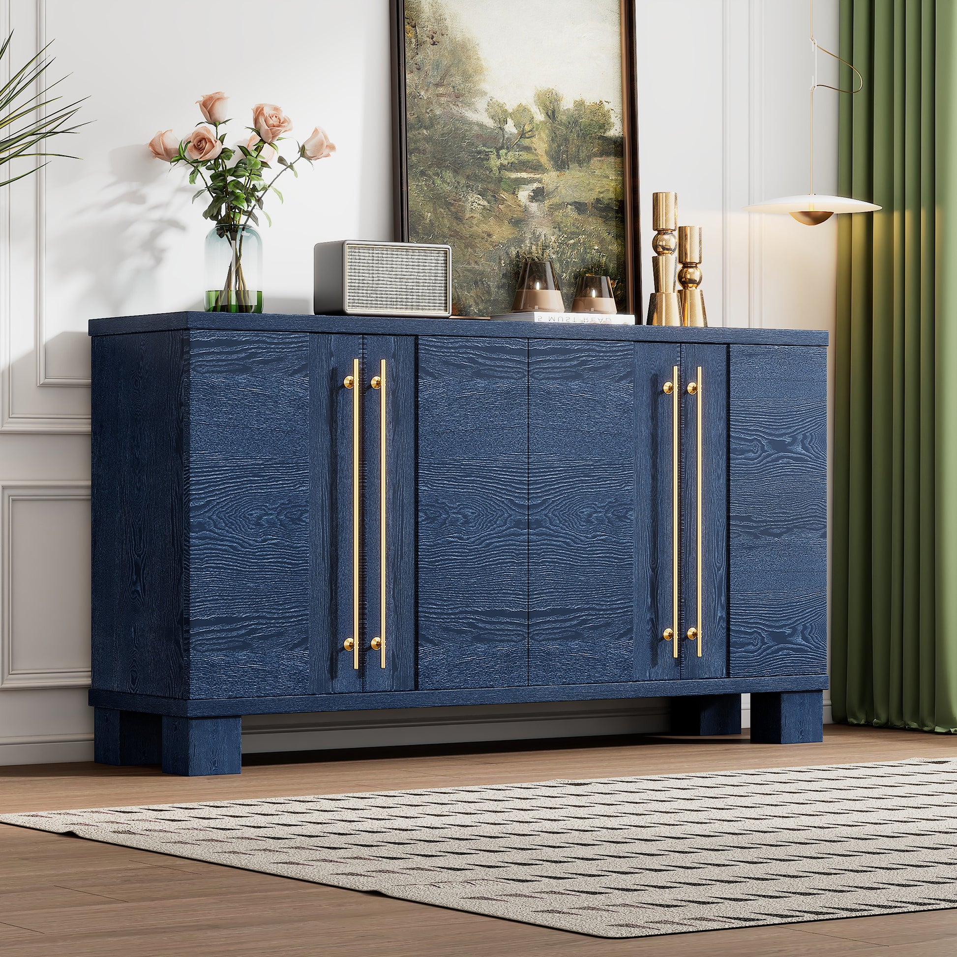 TREXM Sideboard Buffet Cabinet with Storage - Antique Navy - primary color shot