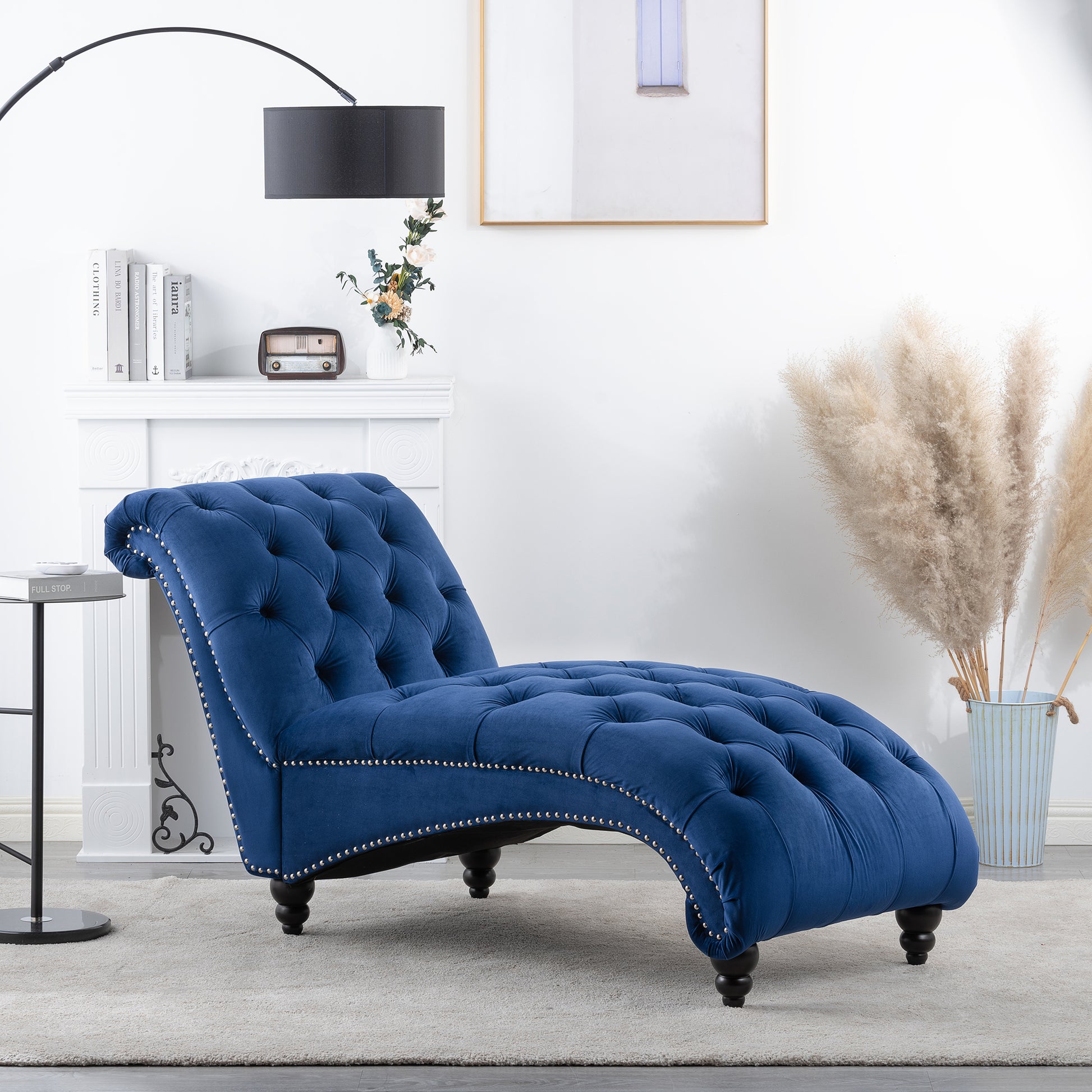 Tufted Armless Chaise Lounge - Blue - primary color shot