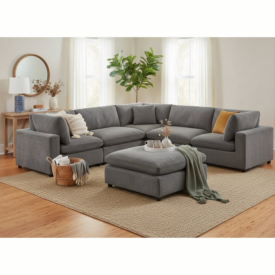 Chelsea Modular 6-Piece Sectional in Charcoal with Plush Polyester Upholstery - detail view 5