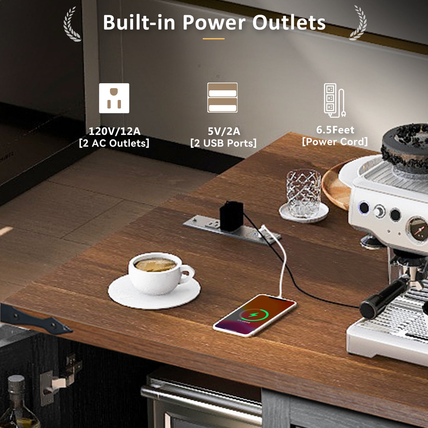 K&k 54.5' Farmhouse Kitchen Island with Power Outlet - Black - detail view 8