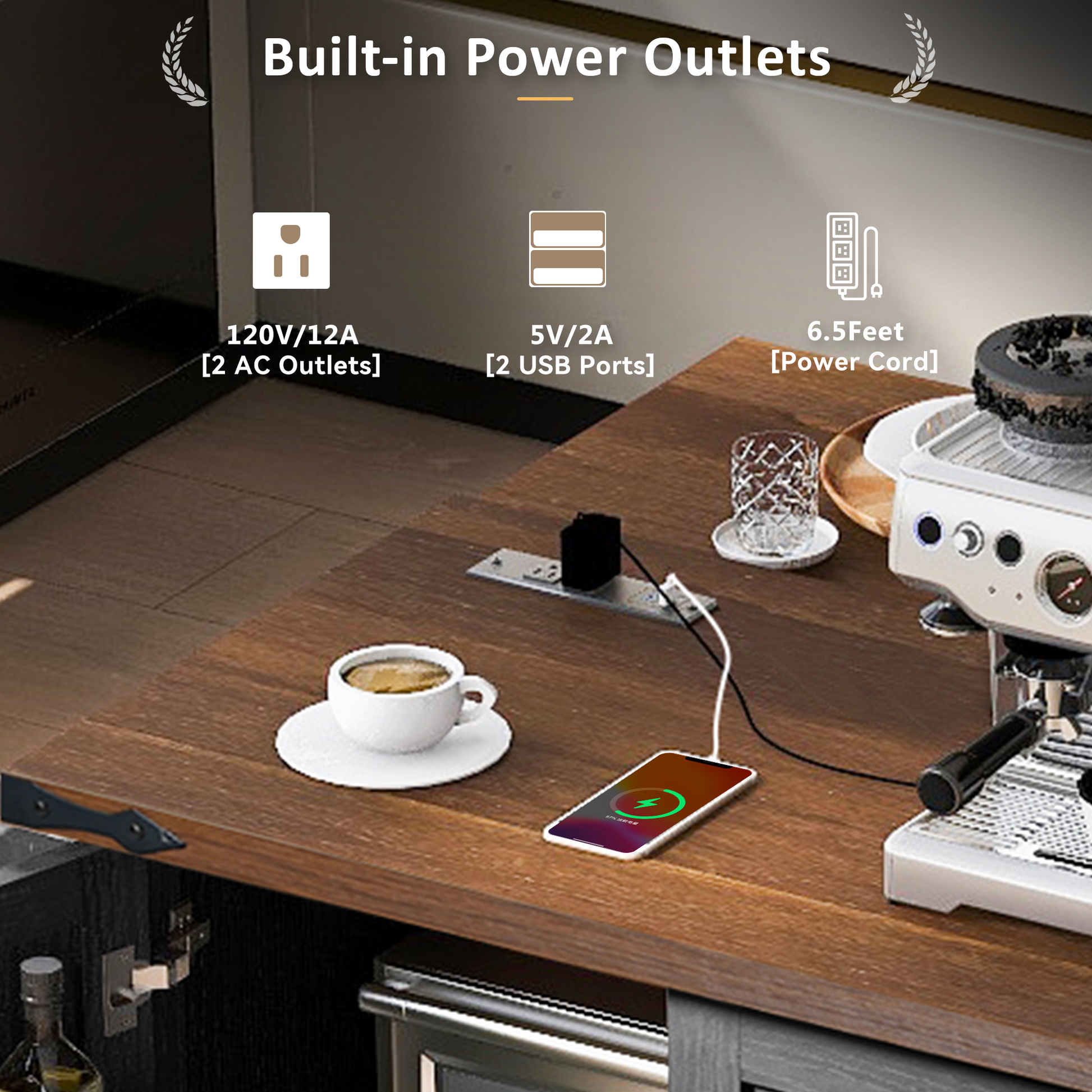 K&k 54.5' Farmhouse Kitchen Island with Power Outlet - Black - detail view 8
