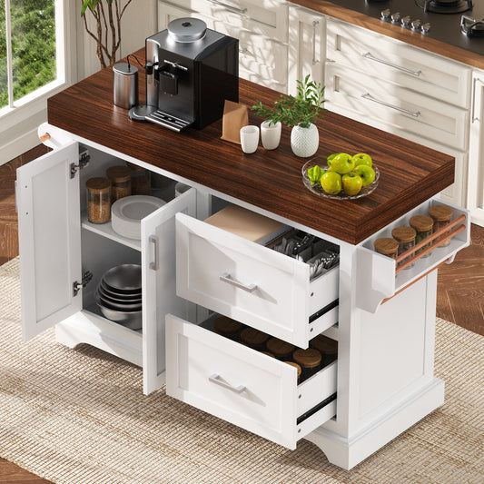 K&k 53' Large Kitchen Island with 3.5' Thick Desktop - White - detail view 2