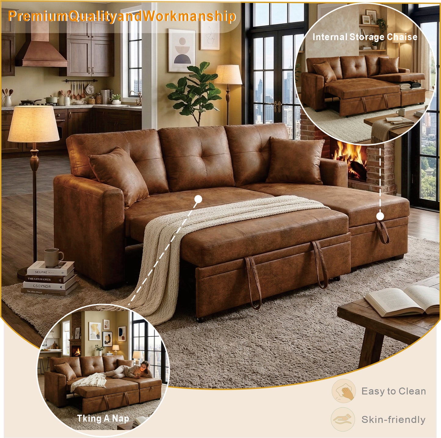 Sleeper Sectional - Brown - detail view 5