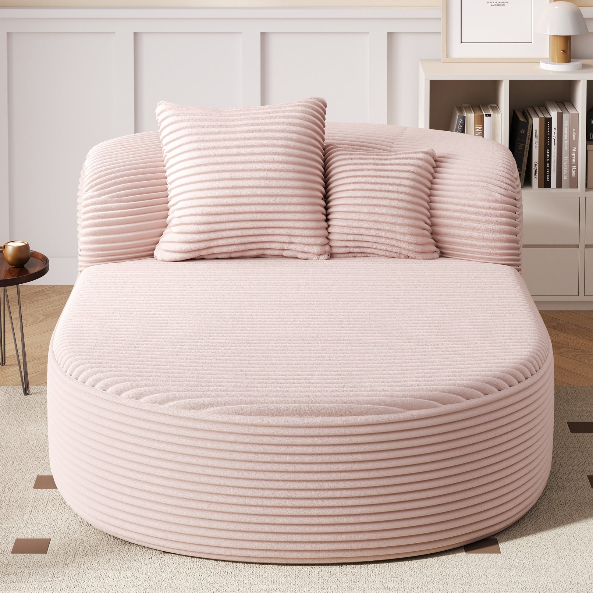 Modern Chaise Lounge Sofa Boneless Couch 51.6' Sofa Bed with Two Supportive Pillows - Pink - detail view 5