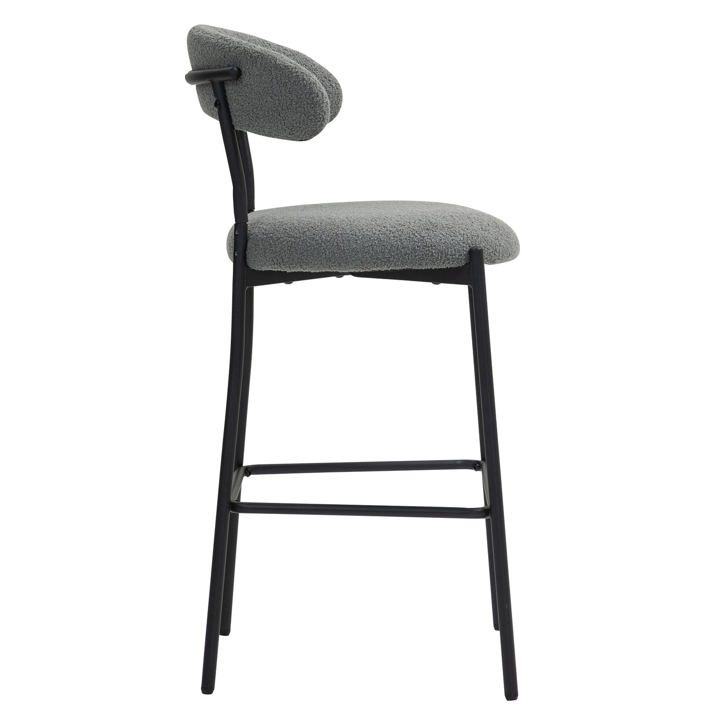 Modern Grey Teddy Fabric 26" Counter Height Bar Stool with Black Powder-Coated Base Set of 2 Grey