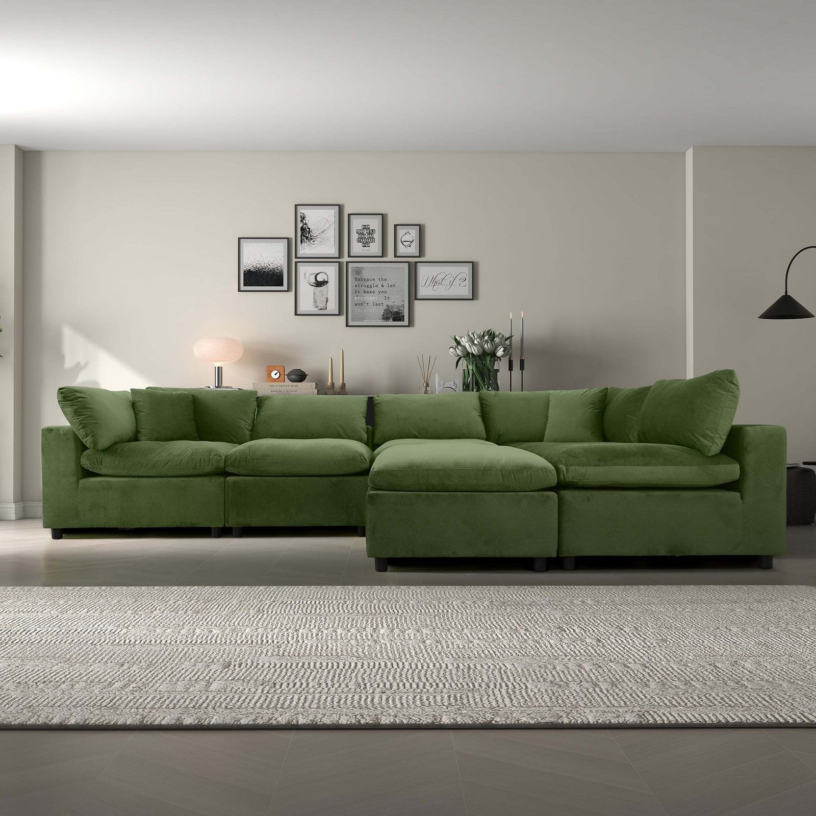 Hayward Olive Green Velvet Modular Sectional Sofa with Foam Cushions and Solid Frame - primary image