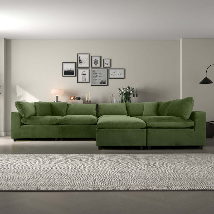 Hayward Olive Green Velvet Modular Sectional Sofa with Foam Cushions and Solid Frame - primary image
