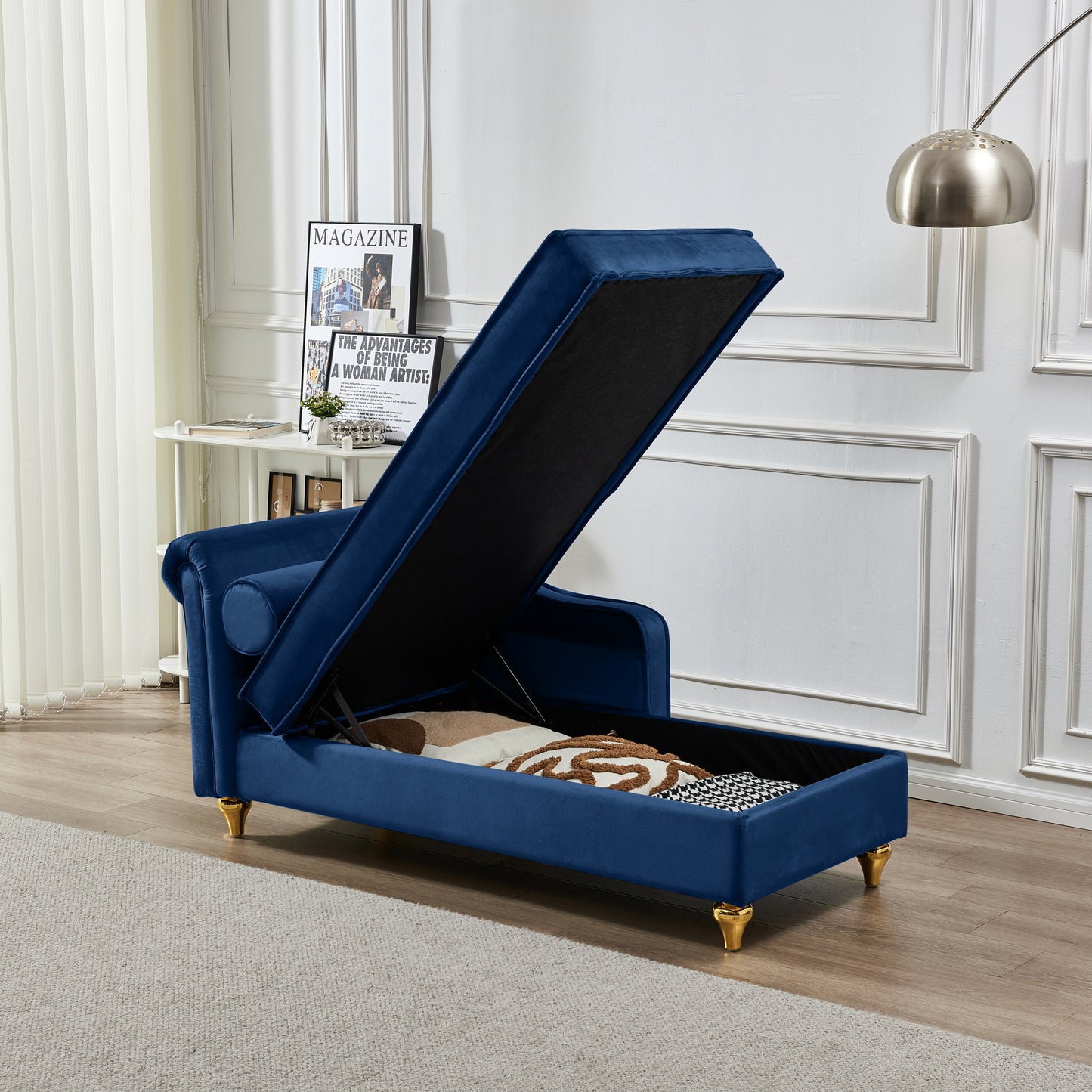 Modern Upholstery Chaise Lounge Chair with Storage Velvet (navy Blue) - detail view 3