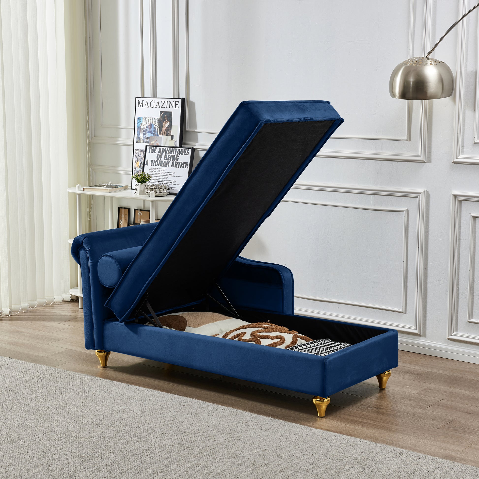 Modern Upholstery Chaise Lounge Chair with Storage Velvet (navy Blue) - detail view 3