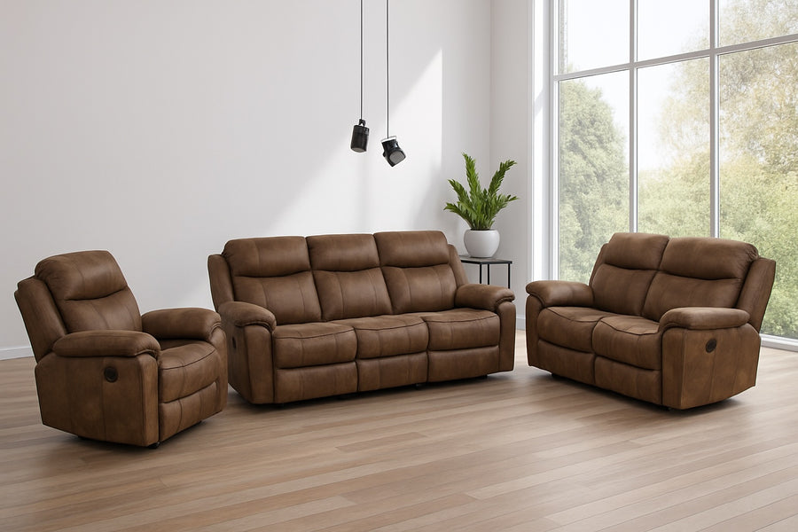 Agata Transitional Leatherette Reclining Living Room Set - Brown