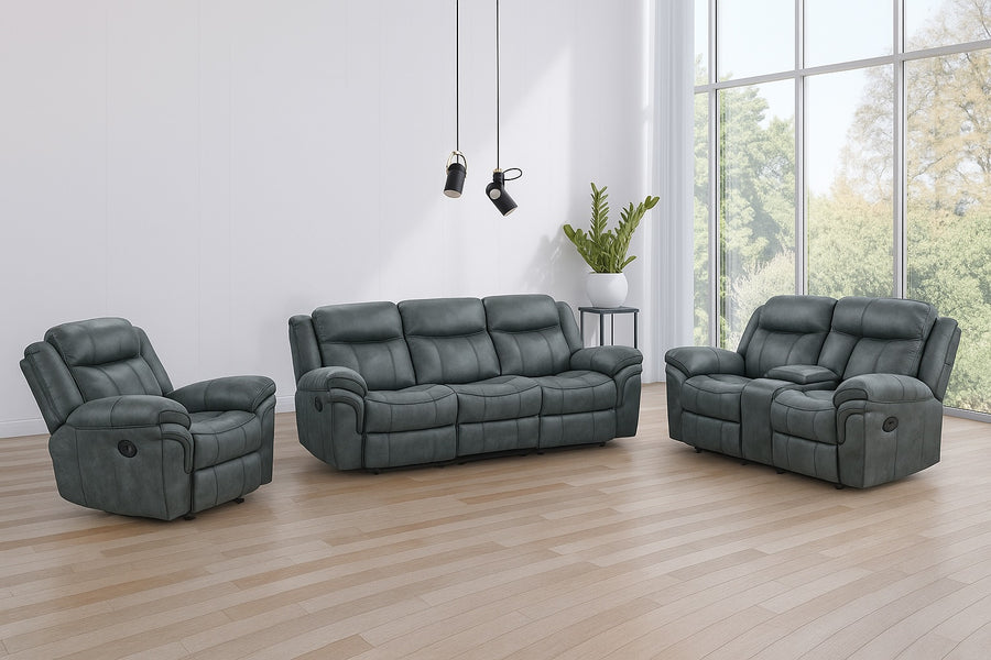 Agata 2-Piece Manual Reclining Living Room Set – Dark Gray Leatherette