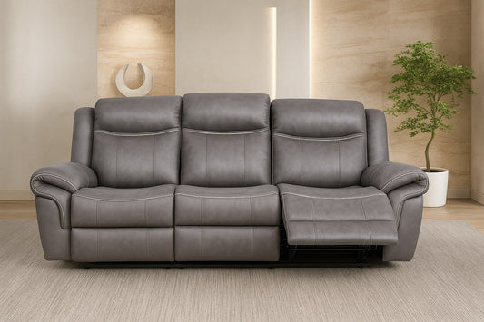 Agata Manual Reclining Sofa – Warm Gray Leatherette