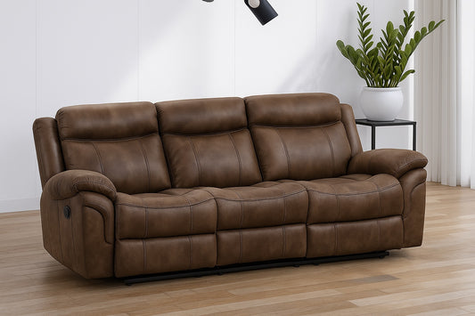 Agata Manual Reclining Sofa with Drop Down – Brown Leatherette