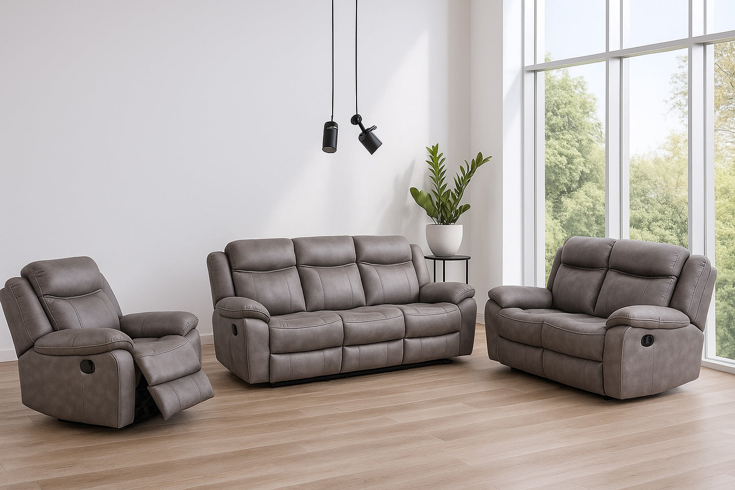 Agata Manual Reclining Sofa – Warm Gray Leatherette