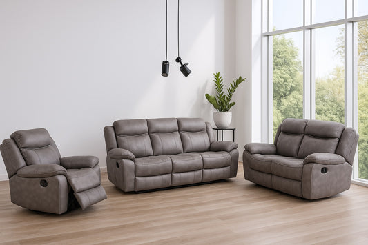 Agata Manual Reclining Sofa – Warm Gray Leatherette