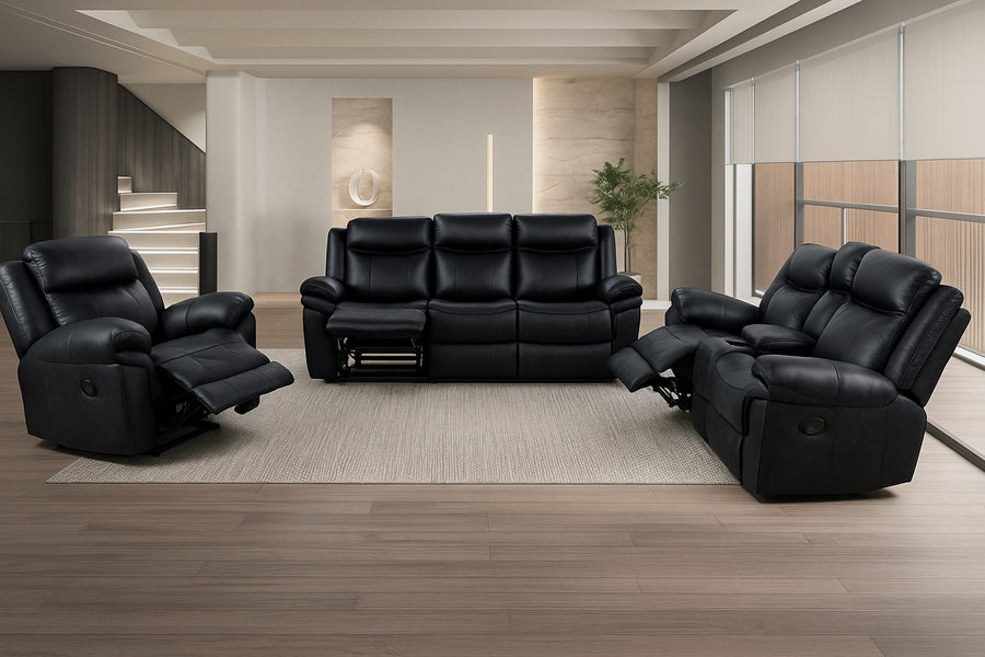 Agata 2-Piece Manual Reclining Living Room Set – Black Leatherette
