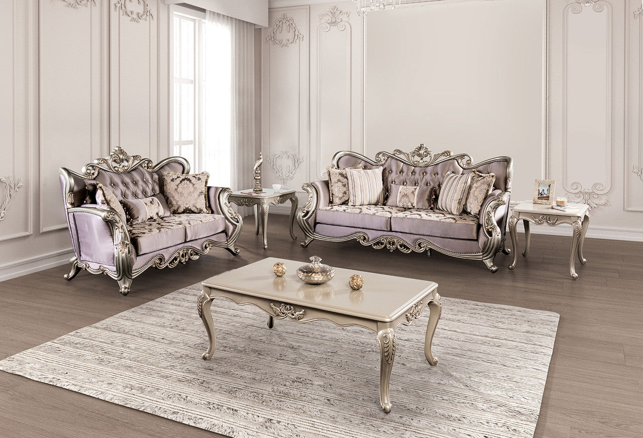 Albacete Traditional Velvet Sofa – Champagne & Purple