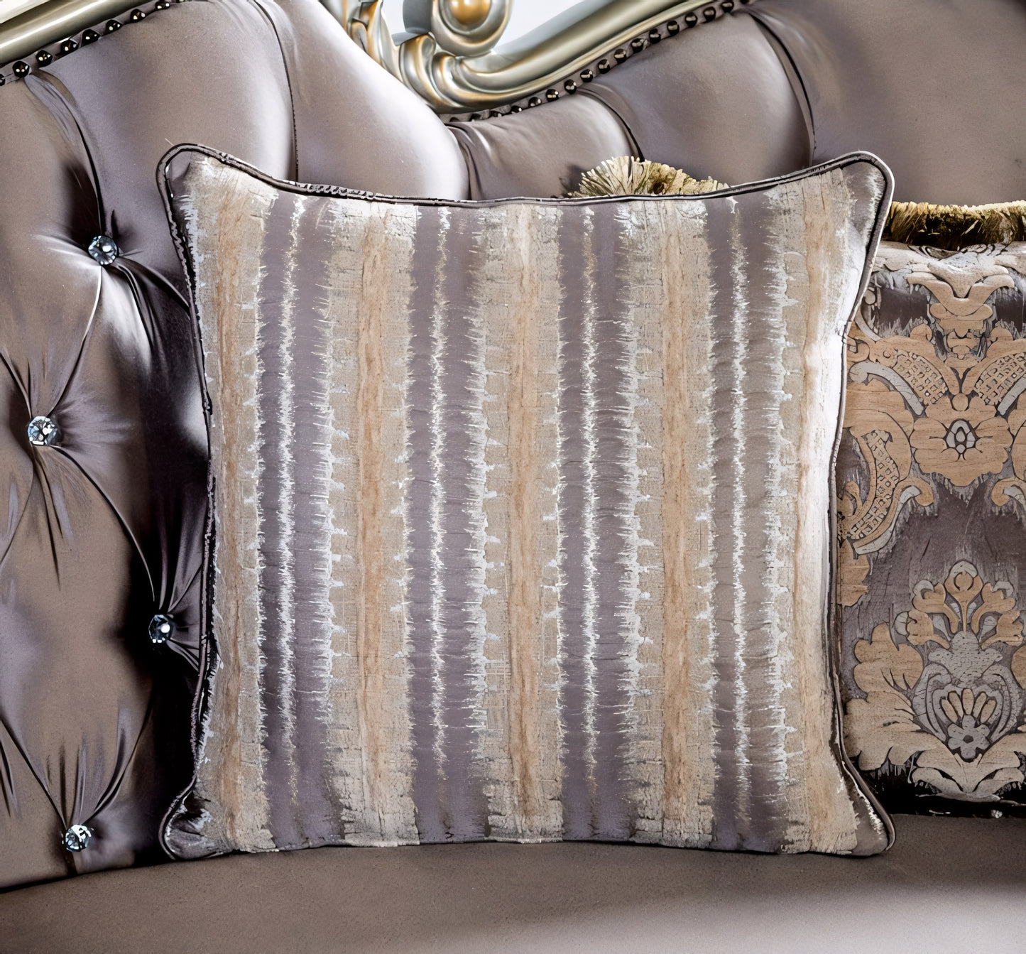 Albacete Traditional Velvet Sofa & Loveseat Set – Champagne & Purple