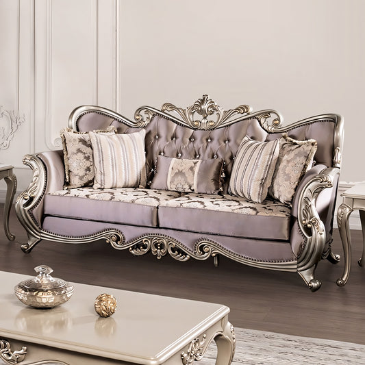Albacete Traditional Velvet Sofa & Loveseat Set – Champagne & Purple