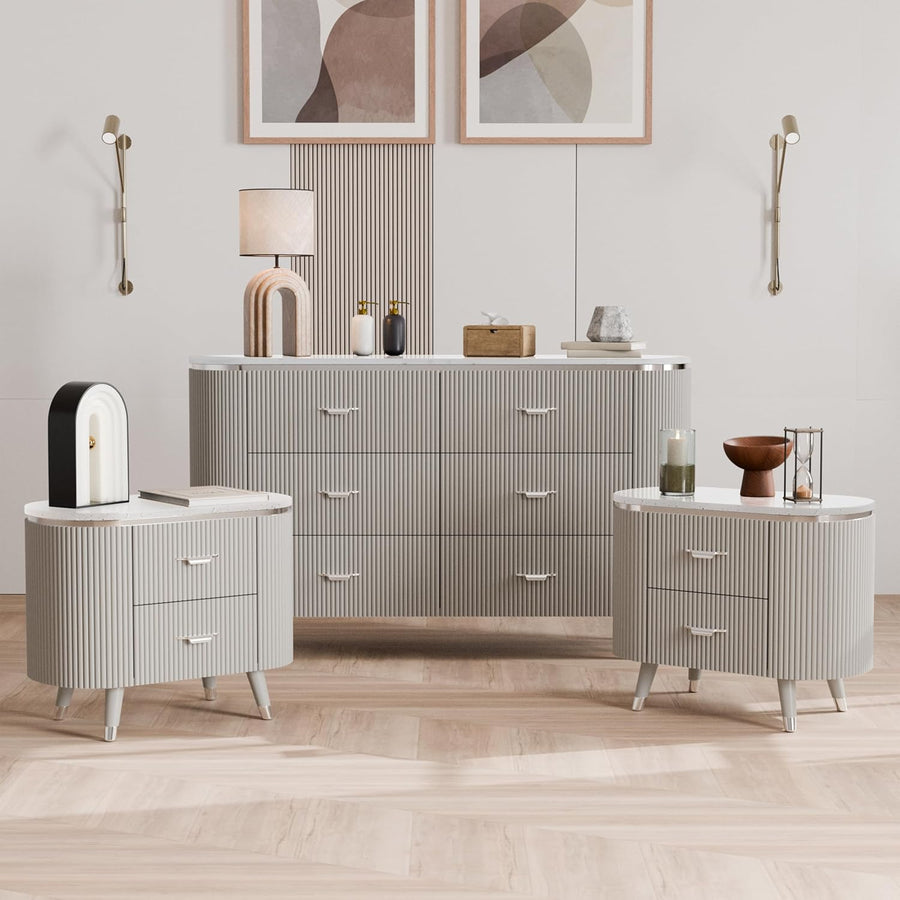 Aldridge Art Deco Style Light Gray Fluted Dresser