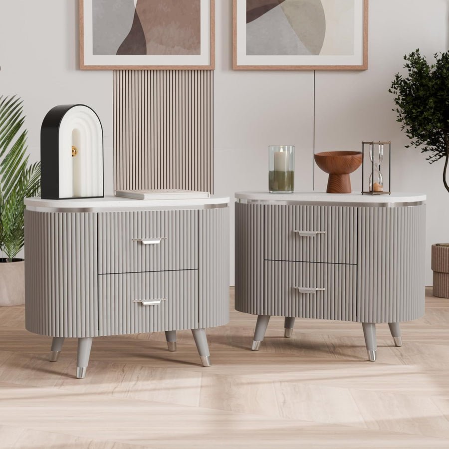 Aldridge Art Deco Style Light Gray Fluted Nightstand