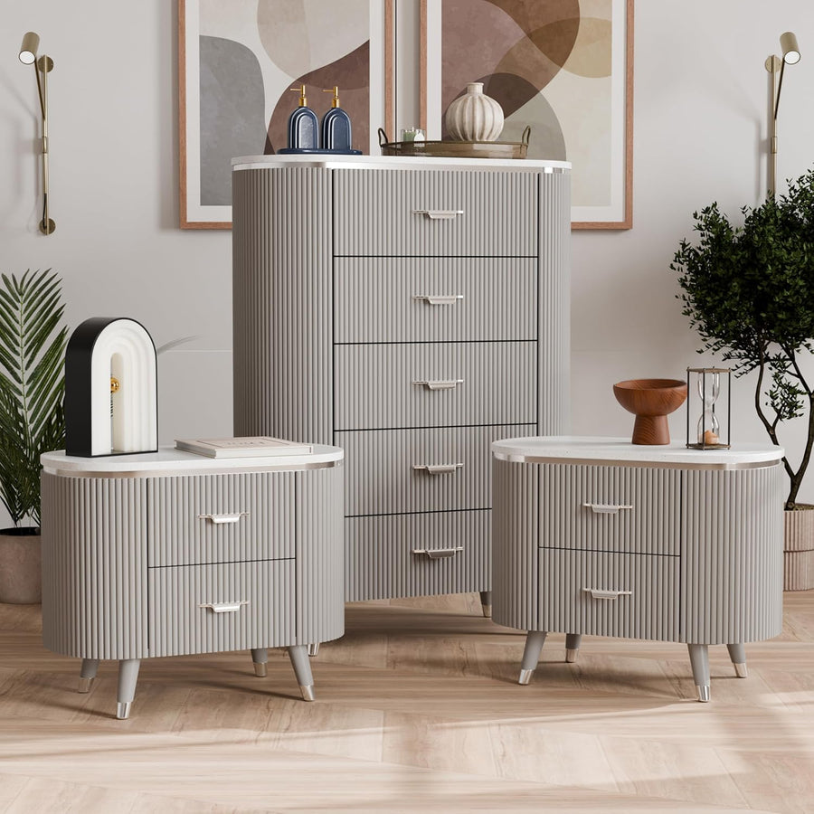 Aldridge Art Deco Style Light Gray Fluted Bedroom Chest