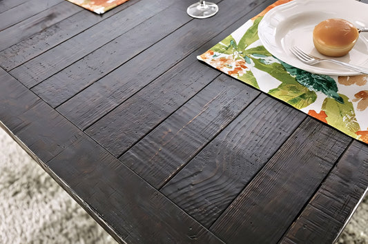 Alred 6-Piece Rustic Dining Set with Parsons Chairs & Bench – Antique Black & Light Gray