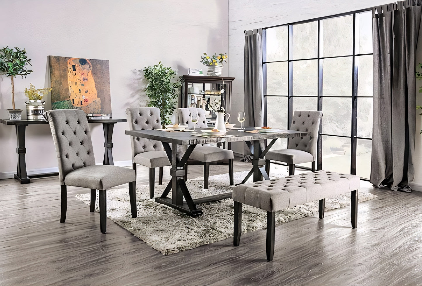 Alred 6-Piece Rustic Dining Set with Parsons Chairs & Bench – Antique Black