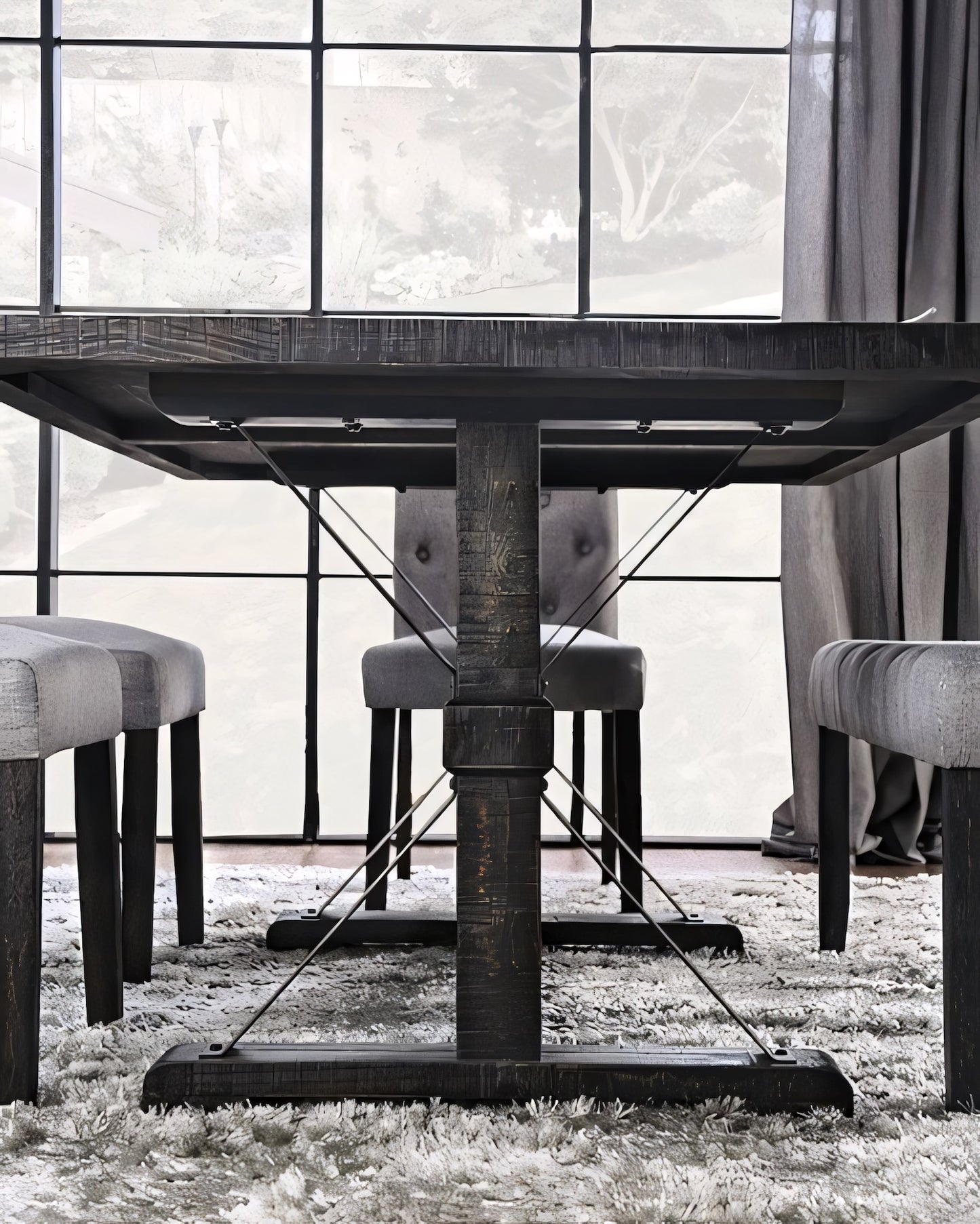 Alred 6-Piece Rustic Dining Set with Parsons Chairs & Bench – Antique Black