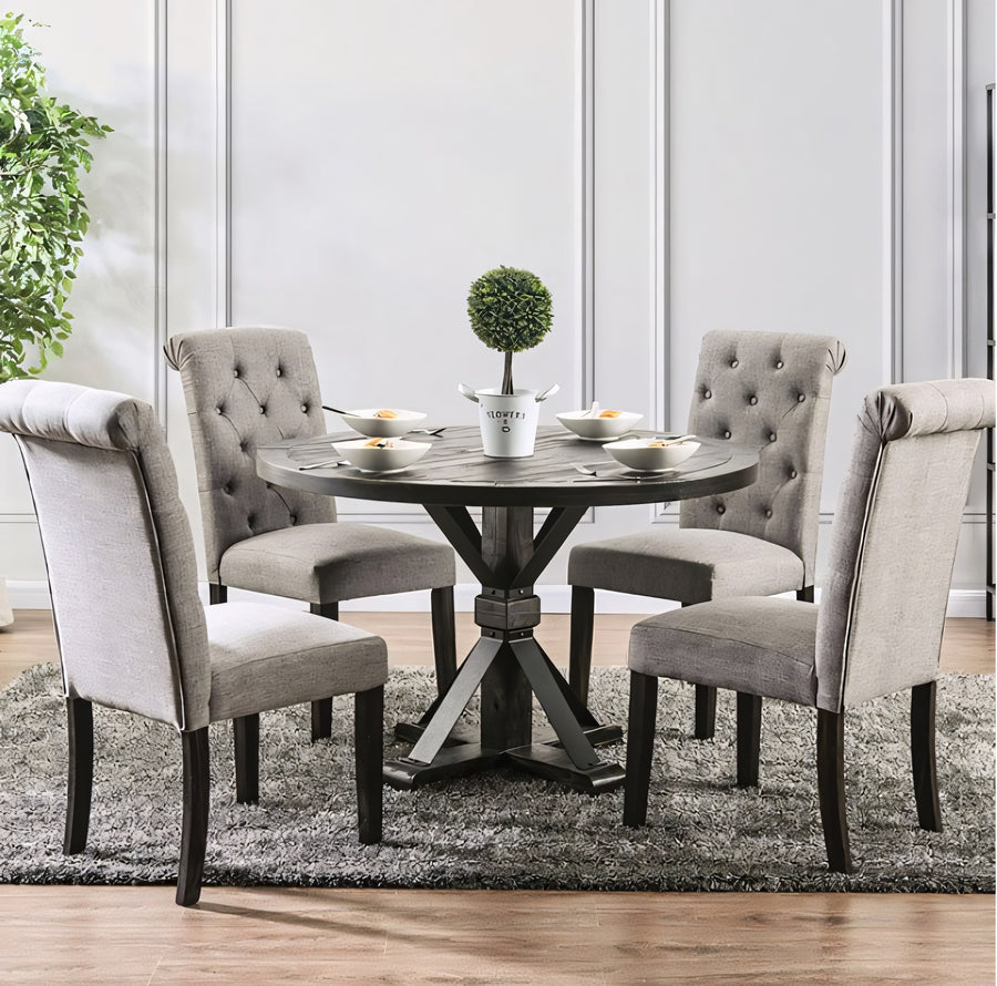 Alfred Rustic Transitional 5-Piece Dining Set - Antique Black & Light Gray