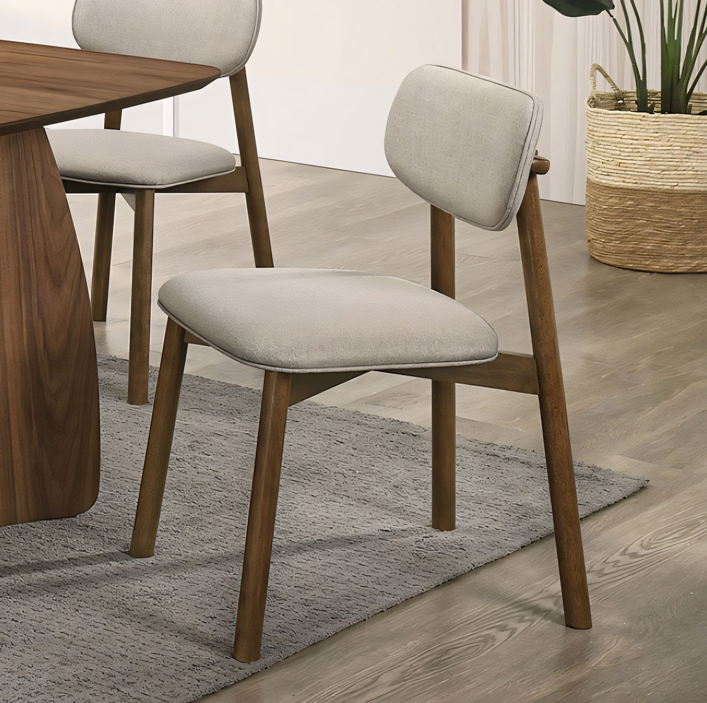 Alnwick Mid-Century Walnut & Beige Side Chair (Set of 2)