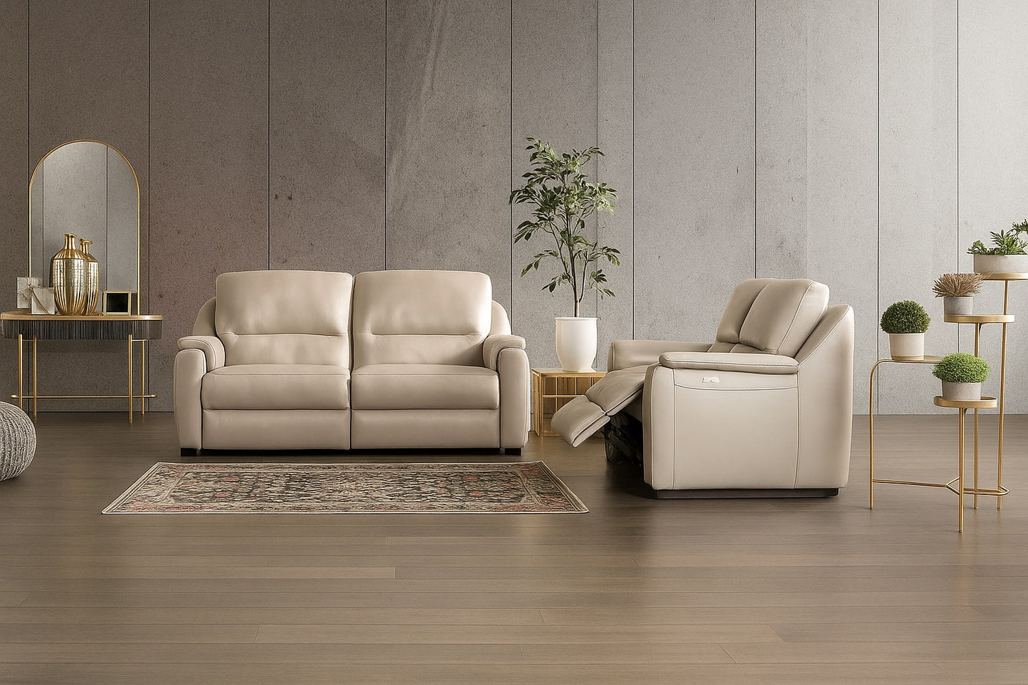 Altamura Italian Leather Power Sofa - Taupe