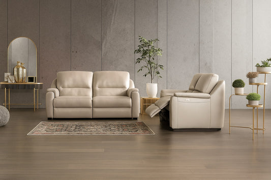 Altamura Italian Leather Power Sofa & Loveseat Set - Taupe