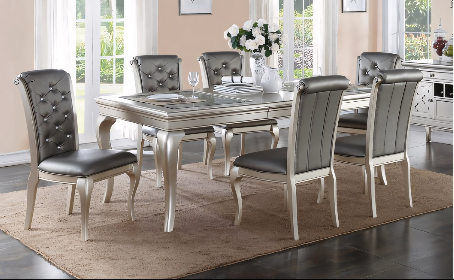 Amity Glam 7PC  Dining Set – Silver Finish with Italian-Inspired Elegance