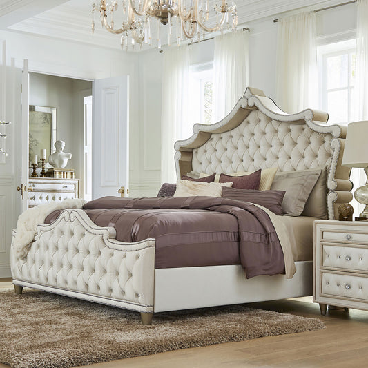 Antonella Upholstered King Bed Ivory and Camel