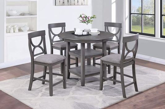 Arden 5-Piece Round Counter Height Dining Set with Storage – Gray