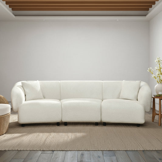 Arden Curved 3-Seat Bouclé Sofa – Sand Beige