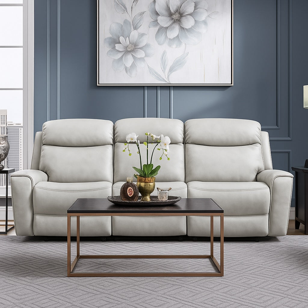 Artemia Transitional Power Reclining Sofa – Light Taupe Leatherette