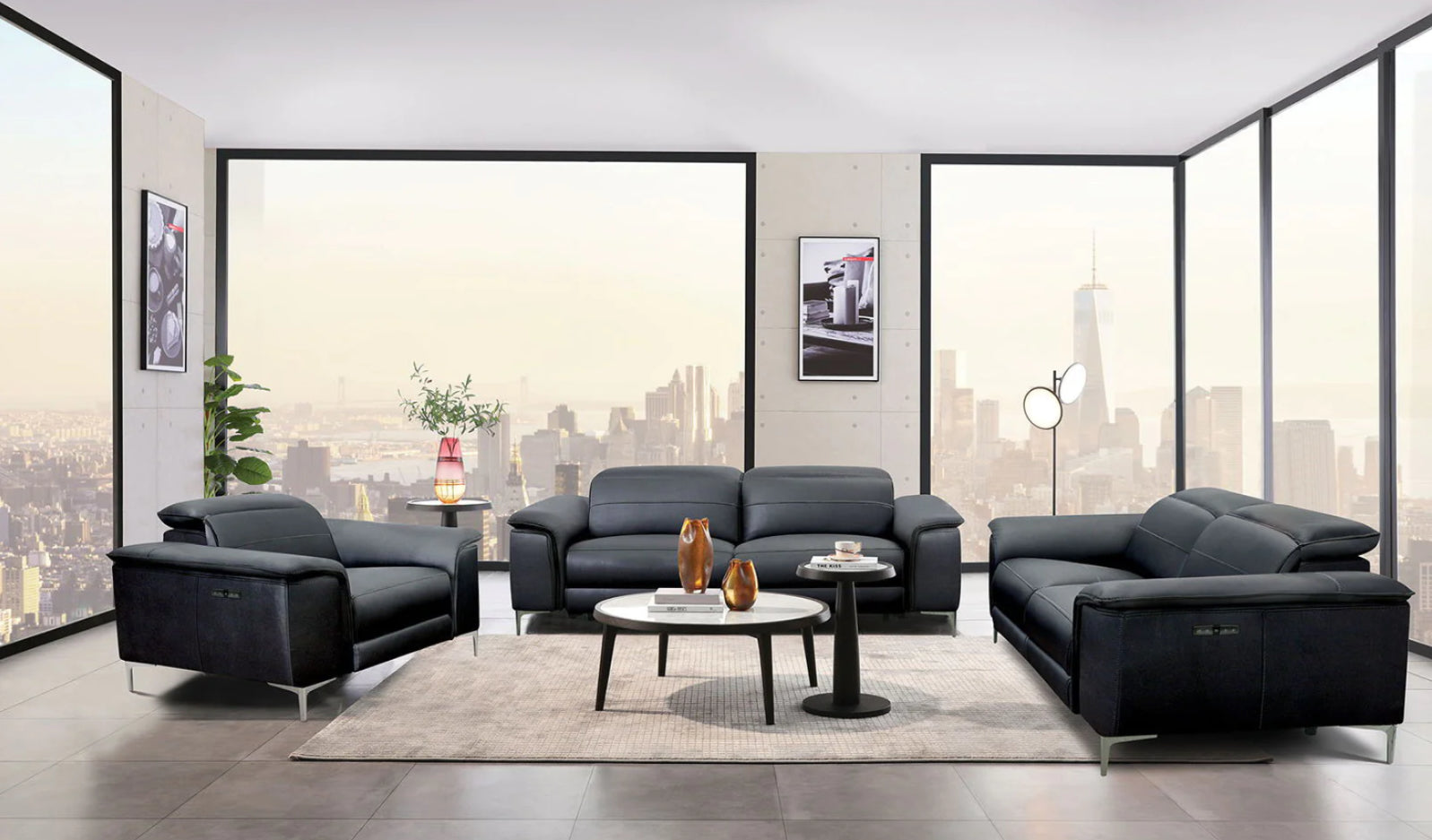 Ascona Contemporary Power Sofa - Black