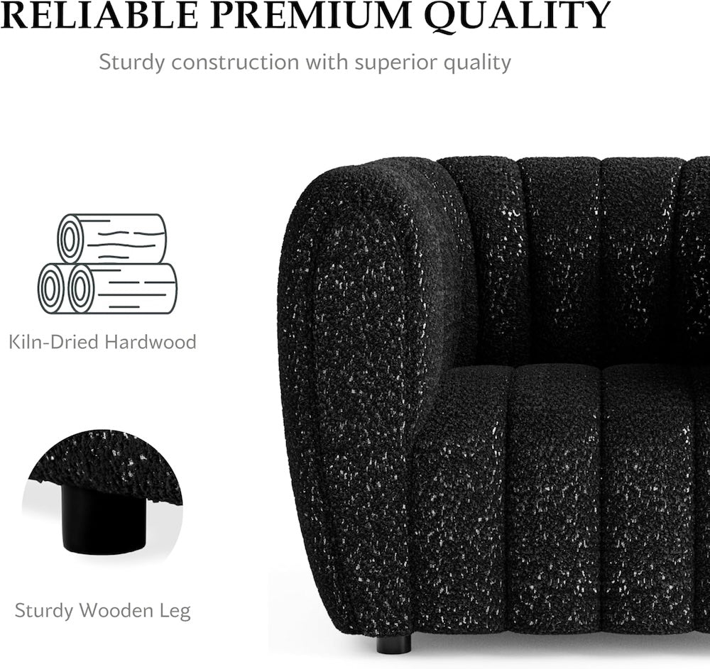 Aversa Contemporary Channel Tufted Sofa & Loveseat Set - Black Boucle