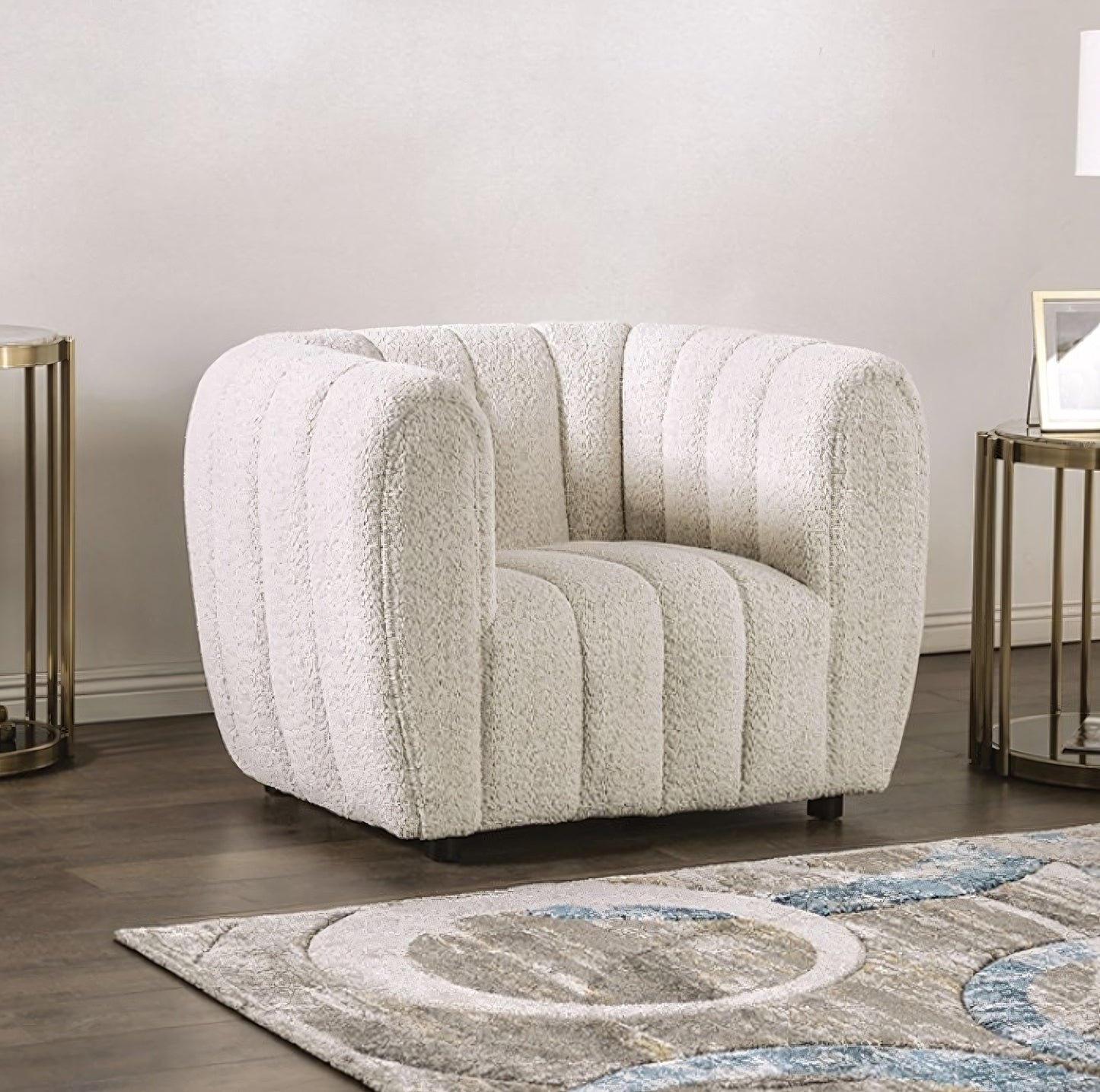 Aversa Contemporary Channel Tufted Sofa & Loveseat Set - Off-White Boucle