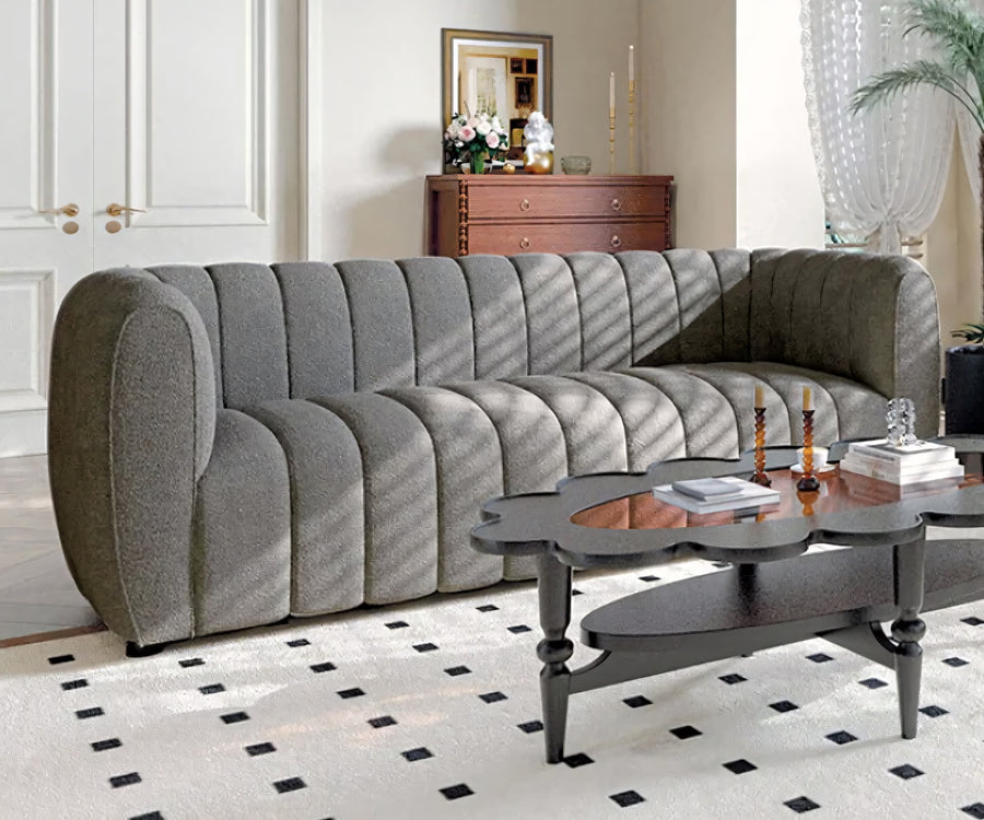 Aversa Contemporary Channel Tufted Sofa - Gray Boucle