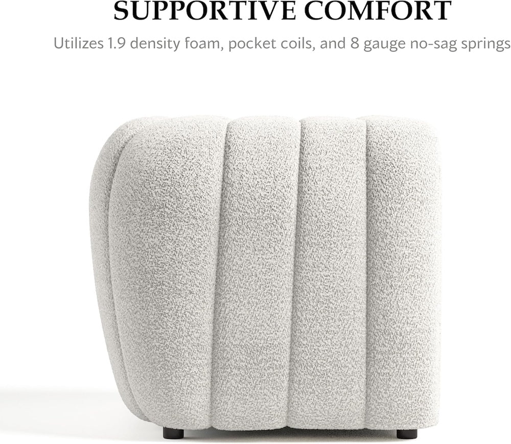 Aversa Contemporary Channel Tufted Sofa - Off-White Boucle