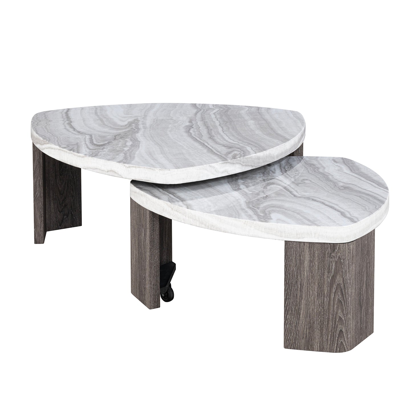 Contemporary Style Nesting Cocktail Table Hidden Caster for Easy Swivel Marble Pattern Space Saving Design Primary Living Room - detail view 4